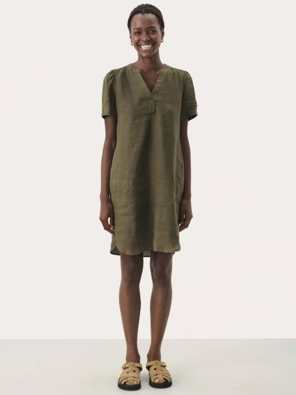 Part Two Linen Blend Midi Shift Dress - Size 38/6 (runs big)